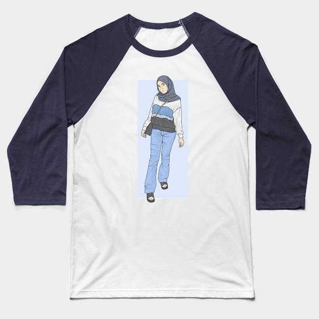 Woman In Blue Jeans Baseball T-Shirt by crissbahari